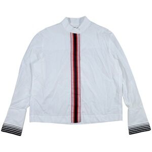 Diane Von Furstenberg Button Top Womens 4 White Striped Cuff‎ Modern Business